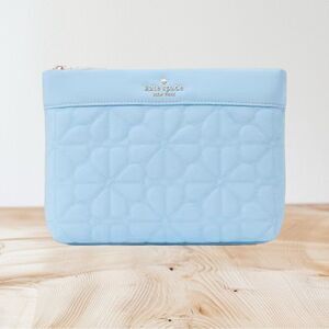KATE SPADE KS Blue Spade Flower Quilted Cosmetic Pouch/NWT